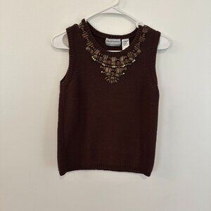 ALFRED DUNNER BROWN SLEEVELESS KNITTED TOP SIZE PM
